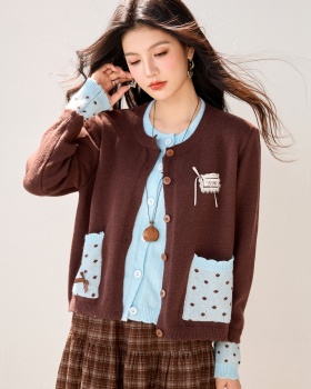 Shell buckle knitted cardigan polka dot sweater for women