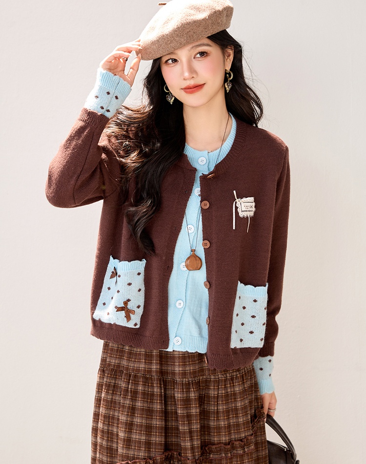 Shell buckle knitted cardigan polka dot sweater for women