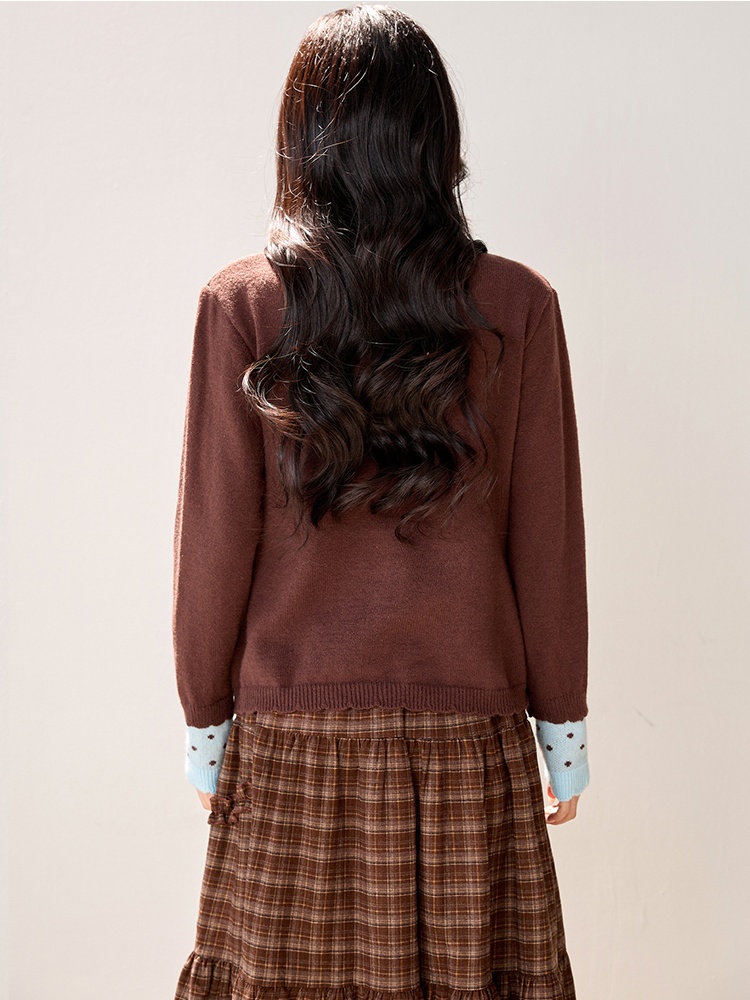 Shell buckle knitted cardigan polka dot sweater for women