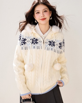 Hooded sweater knitted cardigan for women