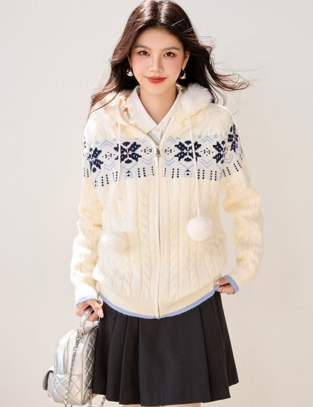 Hooded sweater knitted cardigan for women
