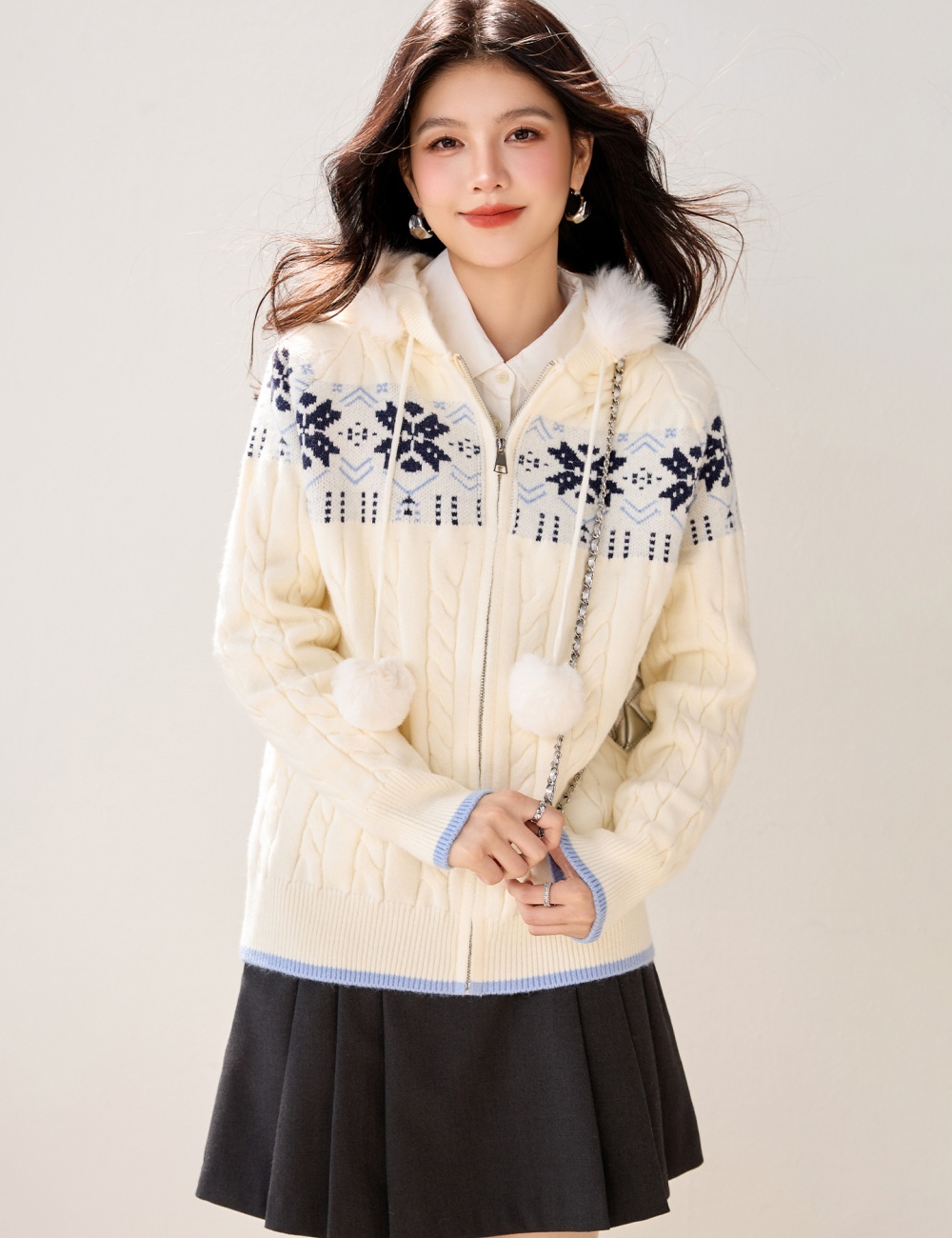 Hooded sweater knitted cardigan for women