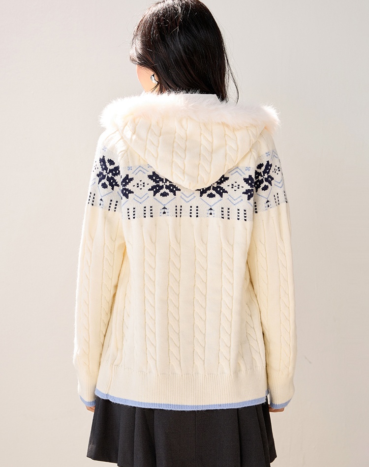 Hooded sweater knitted cardigan for women