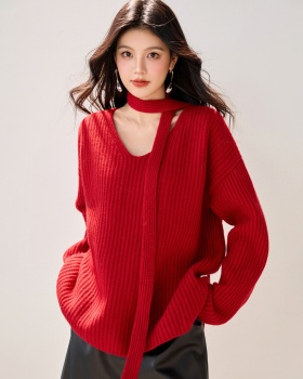 Loose long sleeve sweater V-neck lazy coat