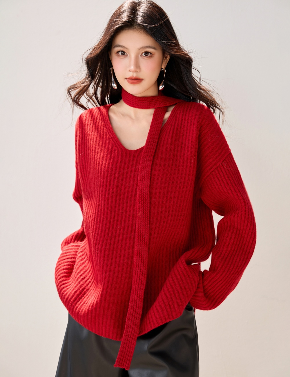 Loose long sleeve sweater V-neck lazy coat