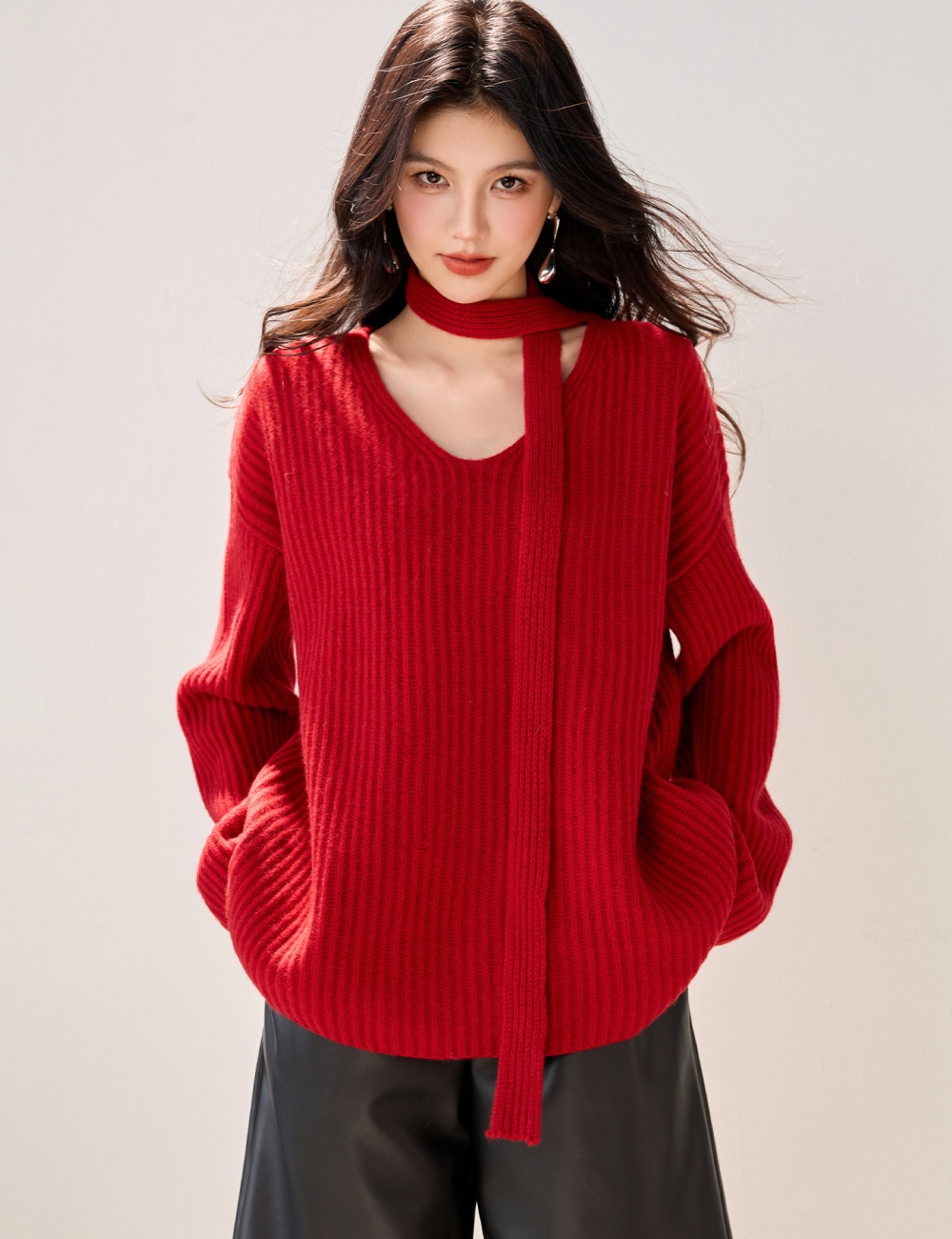 Loose long sleeve sweater V-neck lazy coat