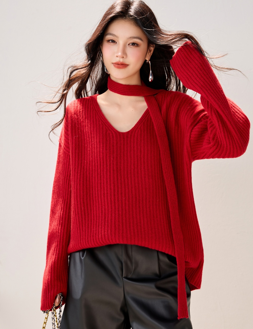 Loose long sleeve sweater V-neck lazy coat