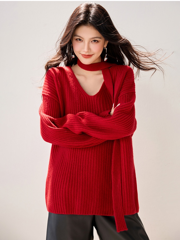 Loose long sleeve sweater V-neck lazy coat