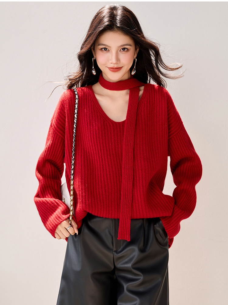 Loose long sleeve sweater V-neck lazy coat