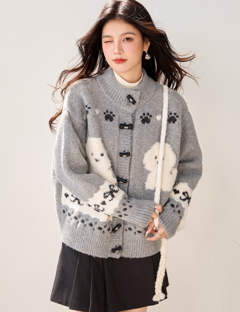 Korean style lovely sweater winter knitted coat for women