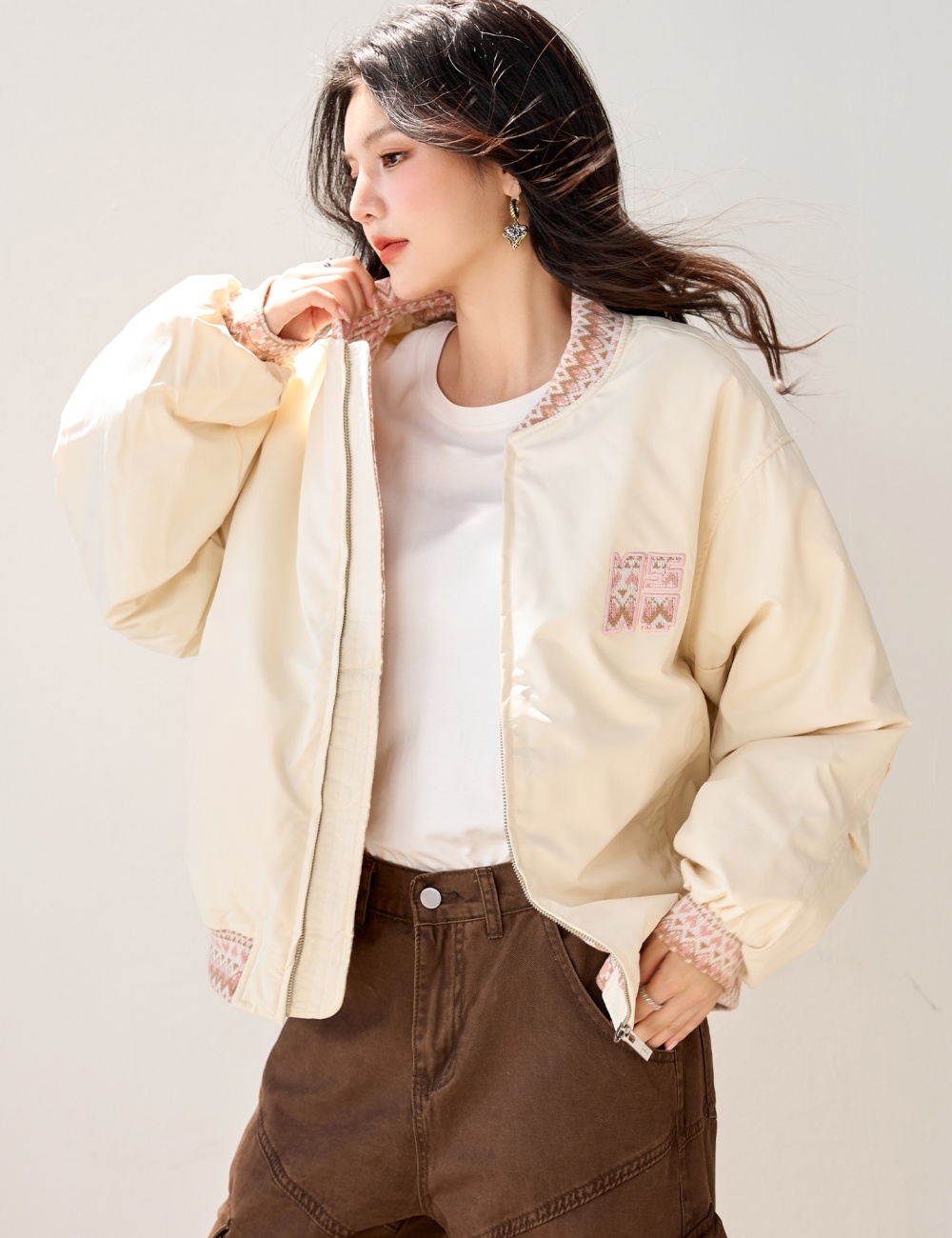 Clip cotton coat Korean style baseball uniforms for women