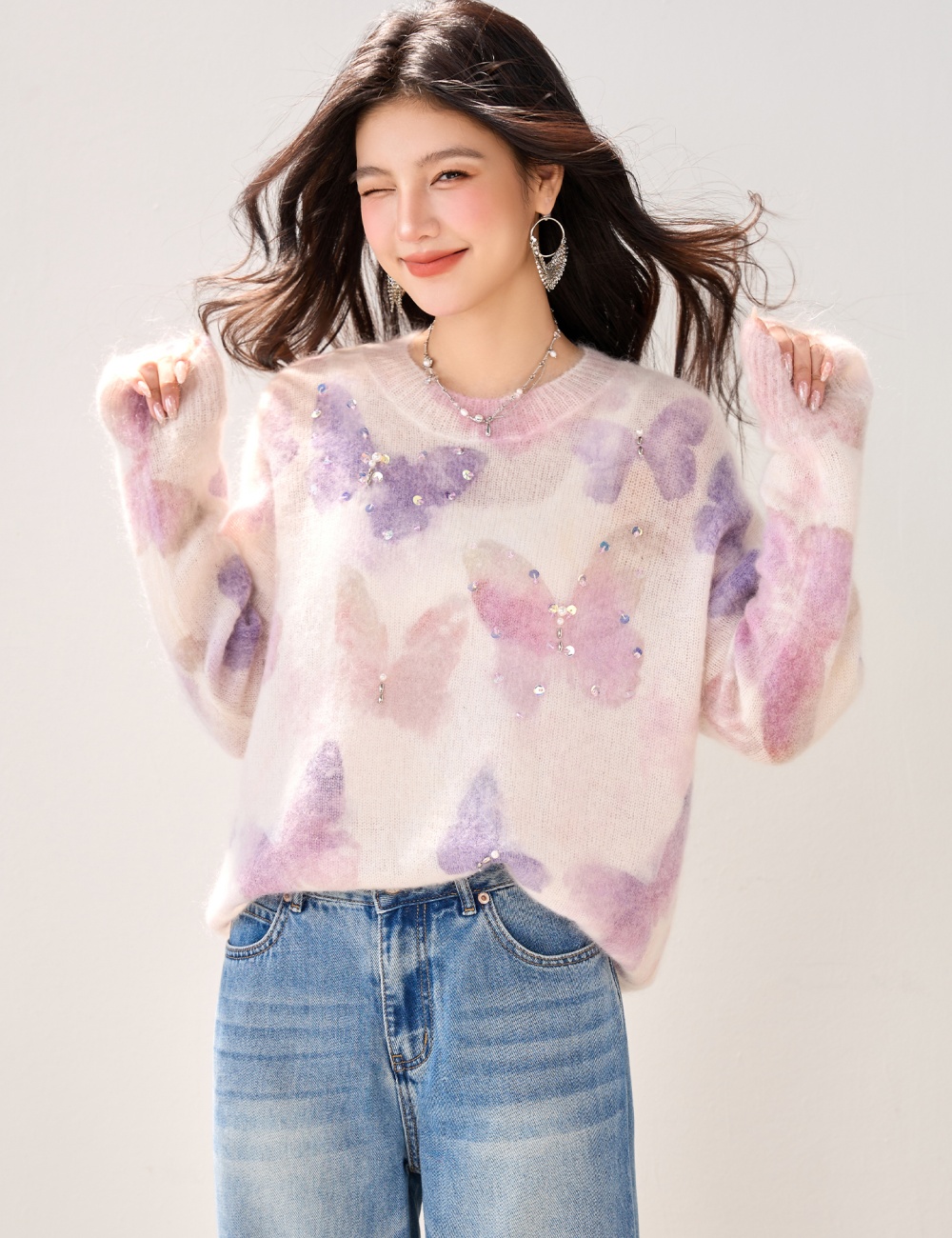 Autumn and winter butterfly sweater for women