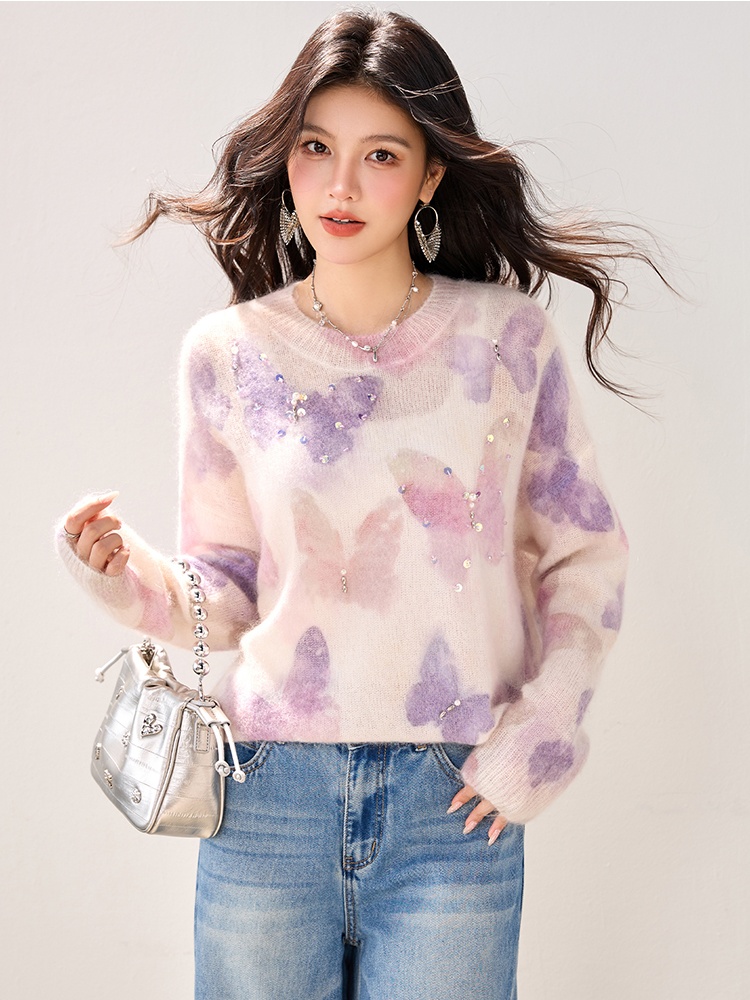 Autumn and winter butterfly sweater for women