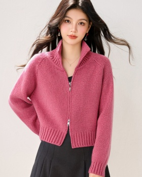 Thick lapel short cardigan knitted autumn Korean style coat