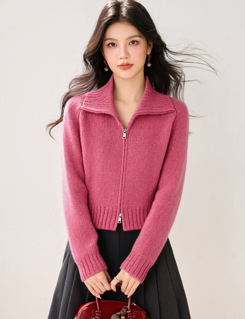 Thick lapel short cardigan knitted autumn Korean style coat
