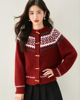 Winter slim christmas sweater horn buckle retro coat