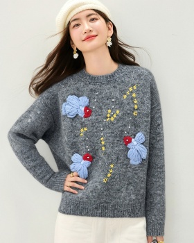 Embroidery goldfish tops pullover crochet sweater for women