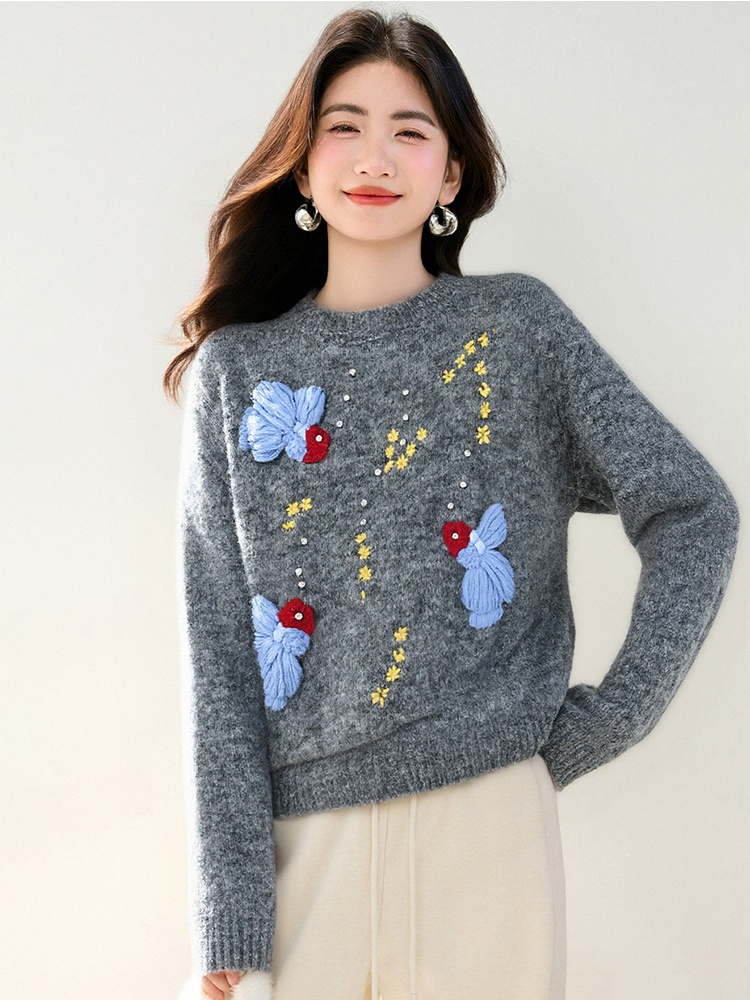 Embroidery goldfish tops pullover crochet sweater for women