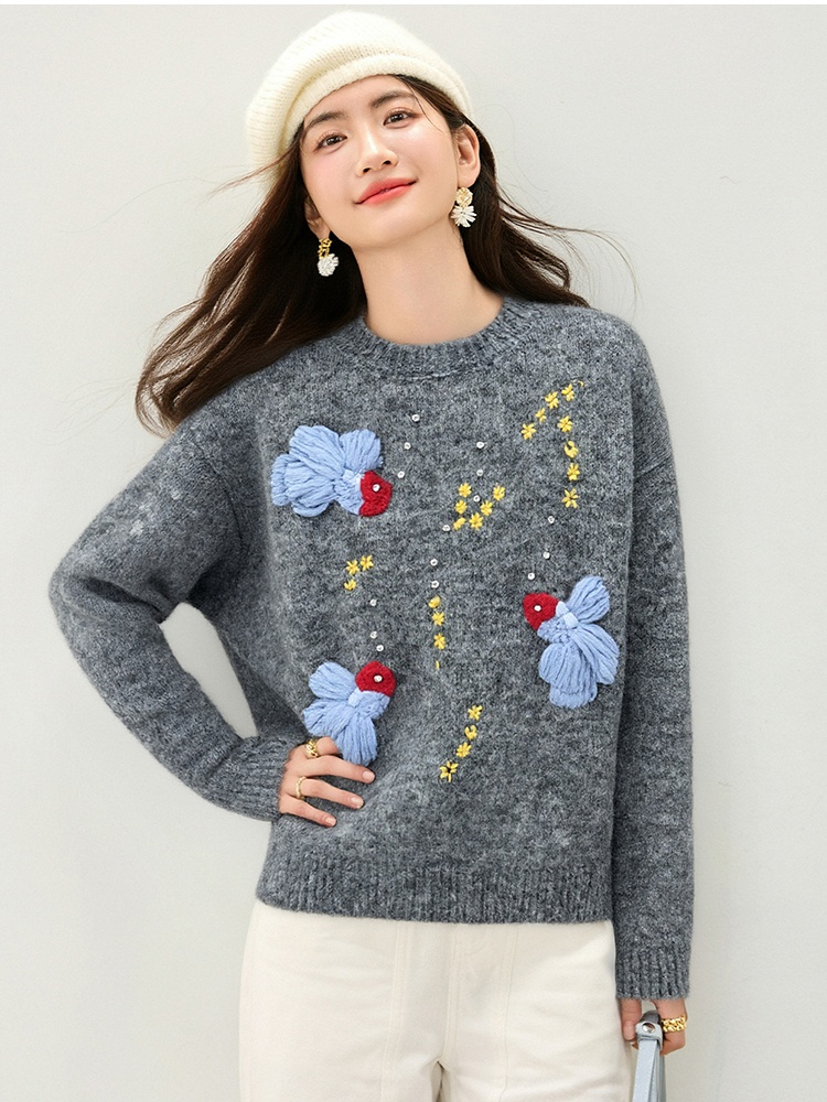 Embroidery goldfish tops pullover crochet sweater for women