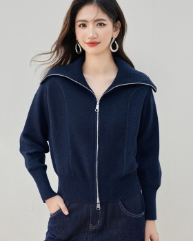 Double zip large lapel tops lazy cardigan for women