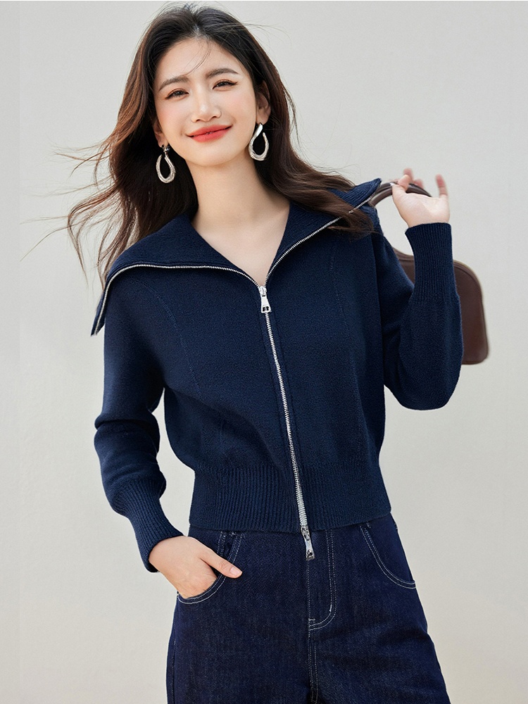 Double zip large lapel tops lazy cardigan for women