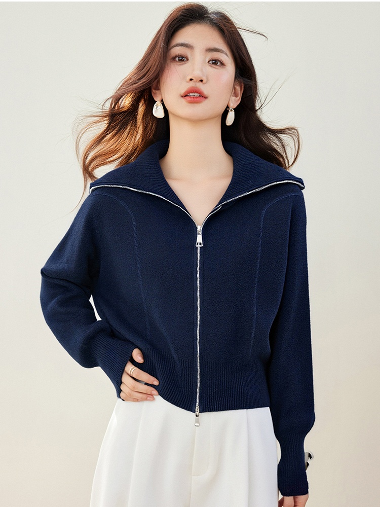 Double zip large lapel tops lazy cardigan for women
