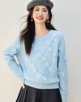 Round neck thick autumn and winter sweater bow pullover tops