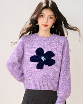 Pullover loose sweater flowers Western style tops for women