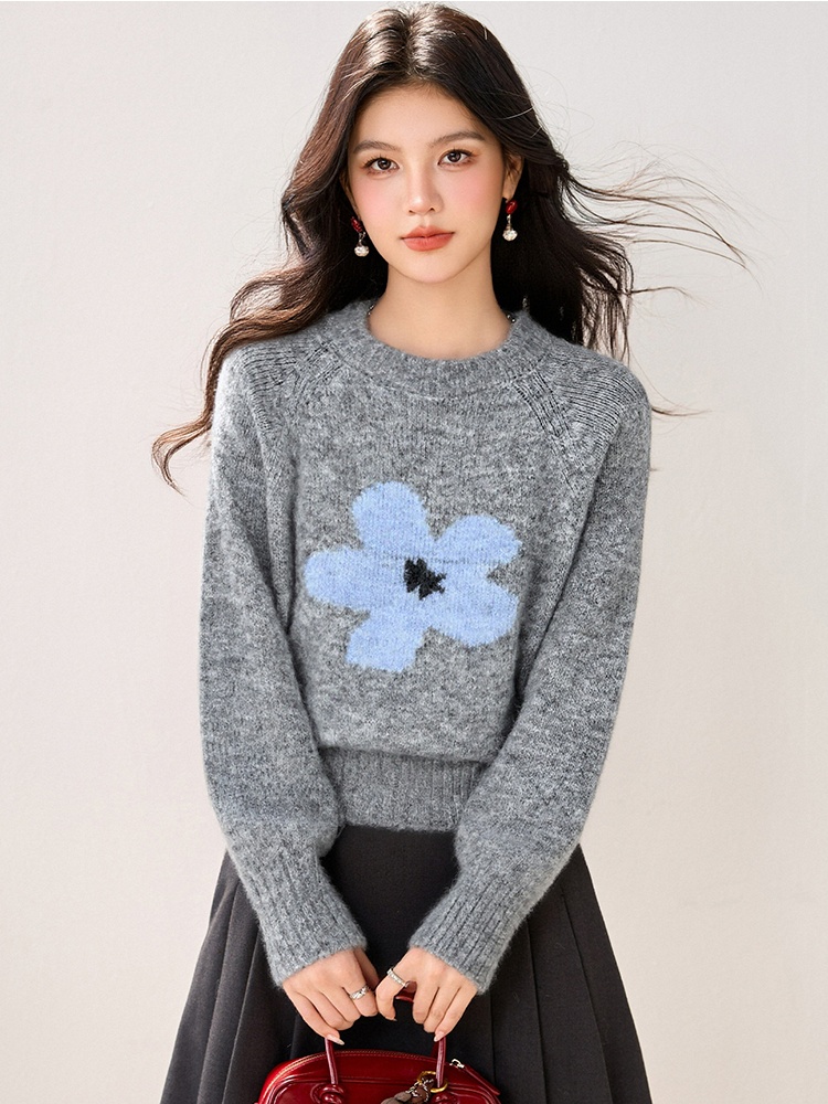Pullover loose sweater flowers Western style tops for women