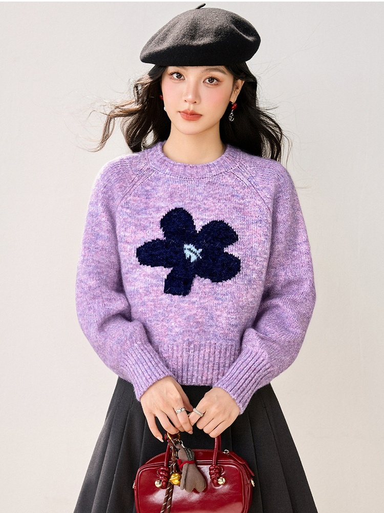 Pullover loose sweater flowers Western style tops for women