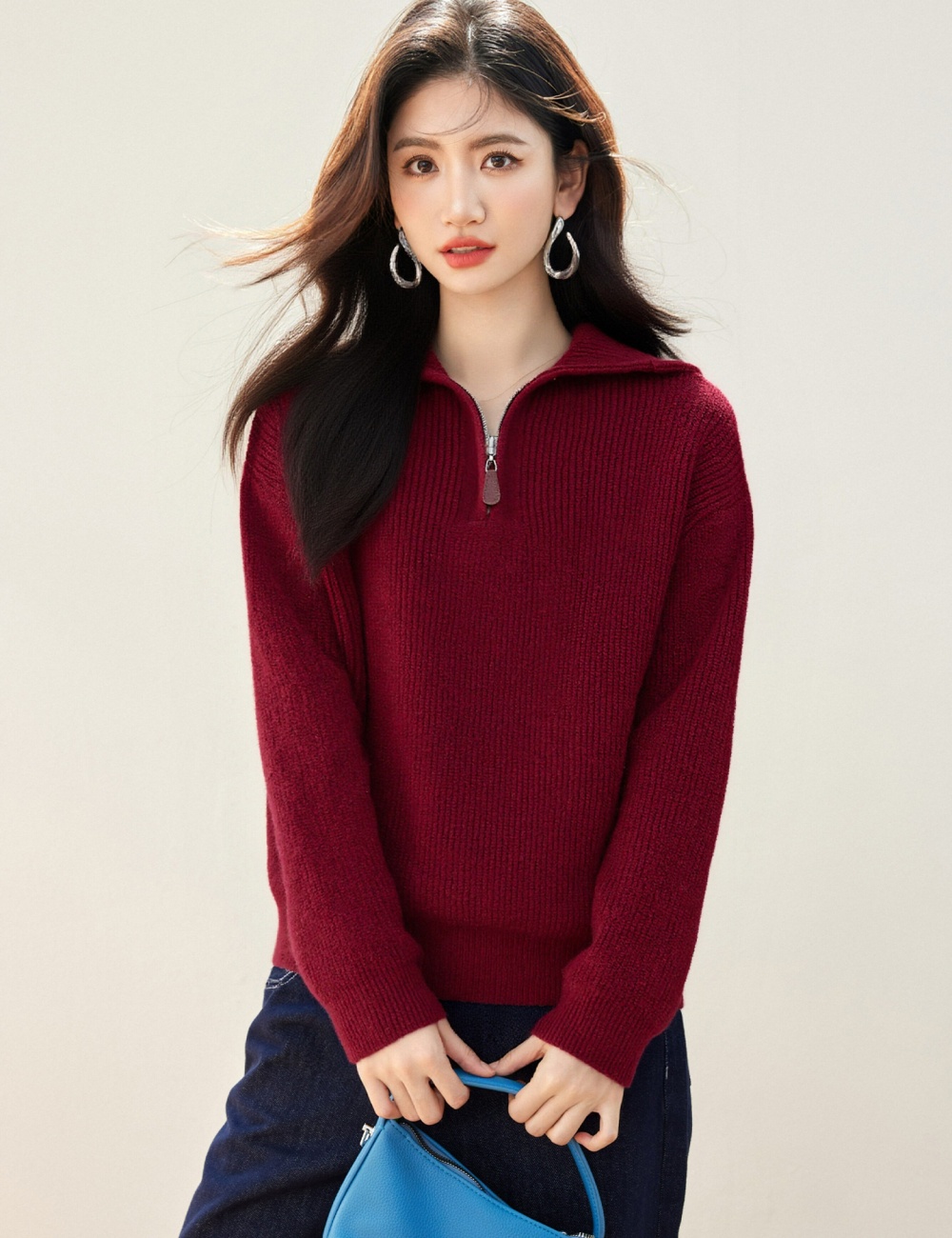 Show young half zip tops hooded all-match sweater