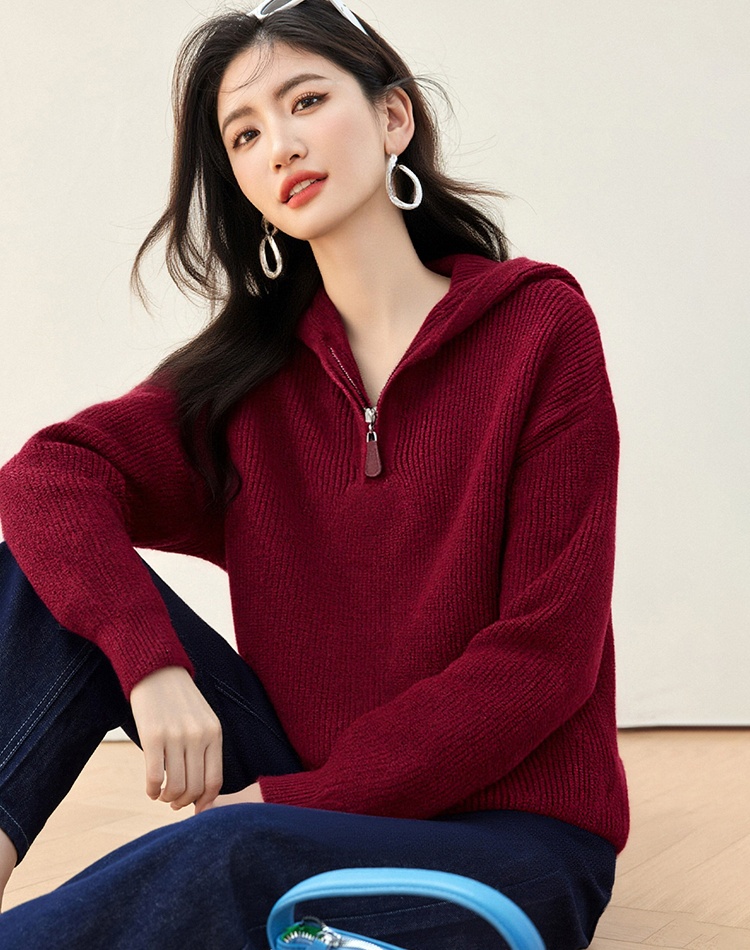 Show young half zip tops hooded all-match sweater