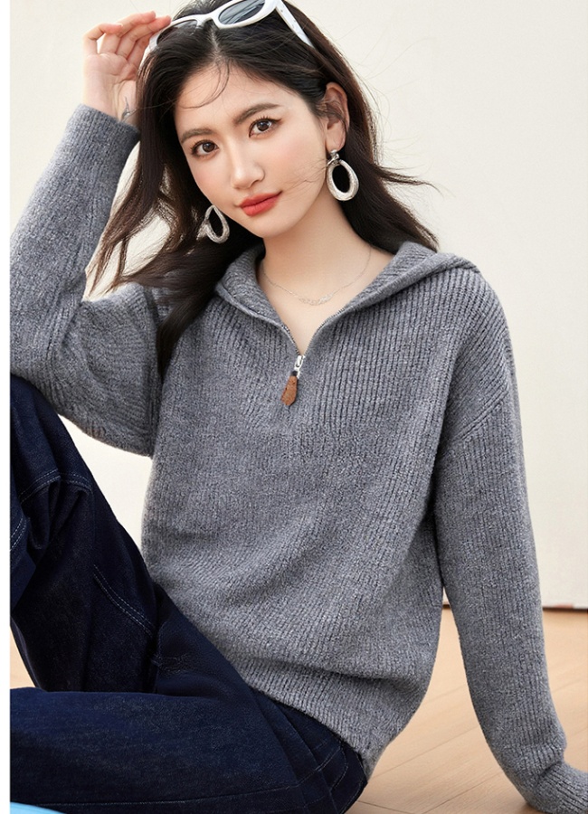 Show young half zip tops hooded all-match sweater