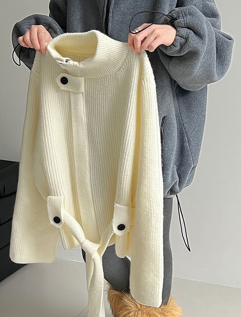 Knitted cstand collar coat slim pinched waist cardigan