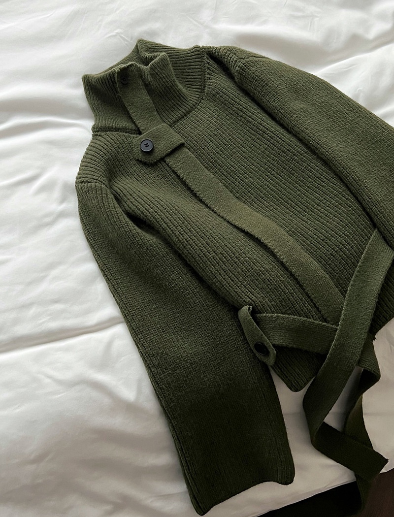 Knitted cstand collar coat slim pinched waist cardigan