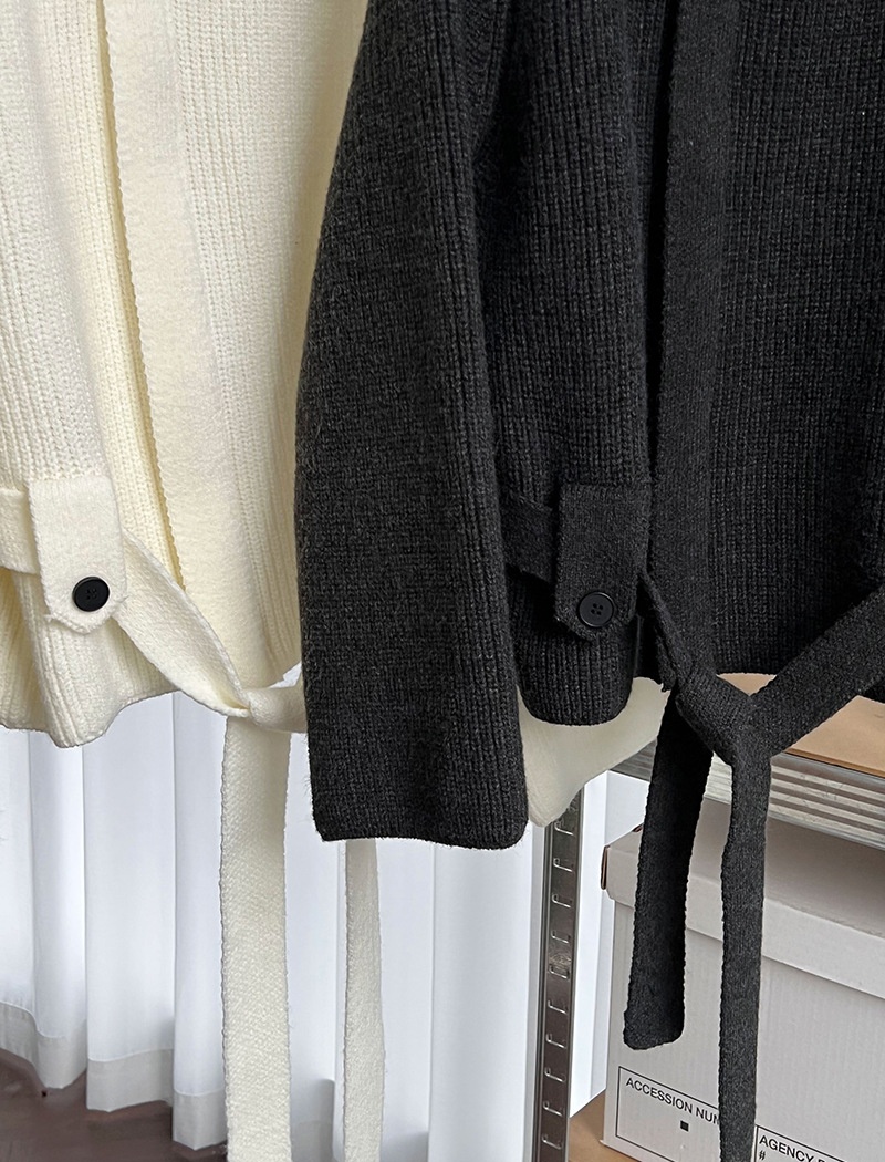 Knitted cstand collar coat slim pinched waist cardigan