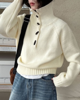 Horn buckle thick coat Korean style sweater for women