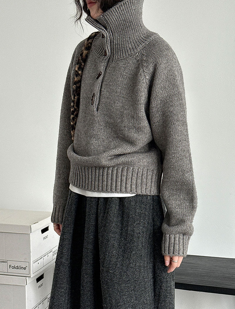 Horn buckle thick coat Korean style sweater for women