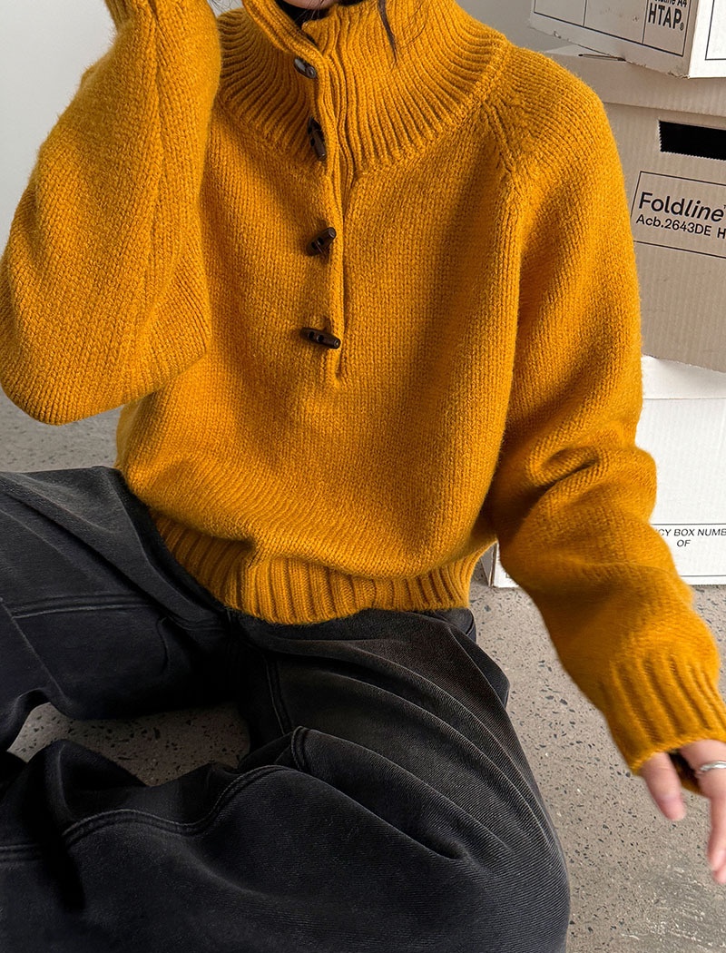 Horn buckle thick coat Korean style sweater for women