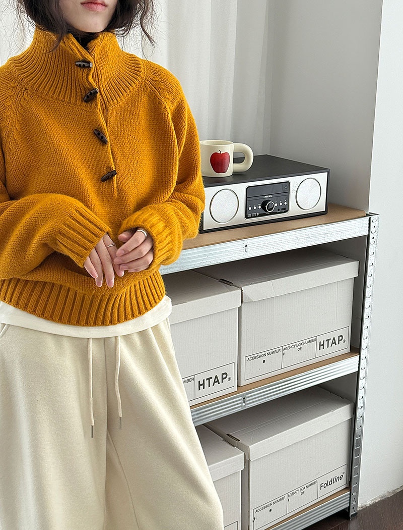 Horn buckle thick coat Korean style sweater for women