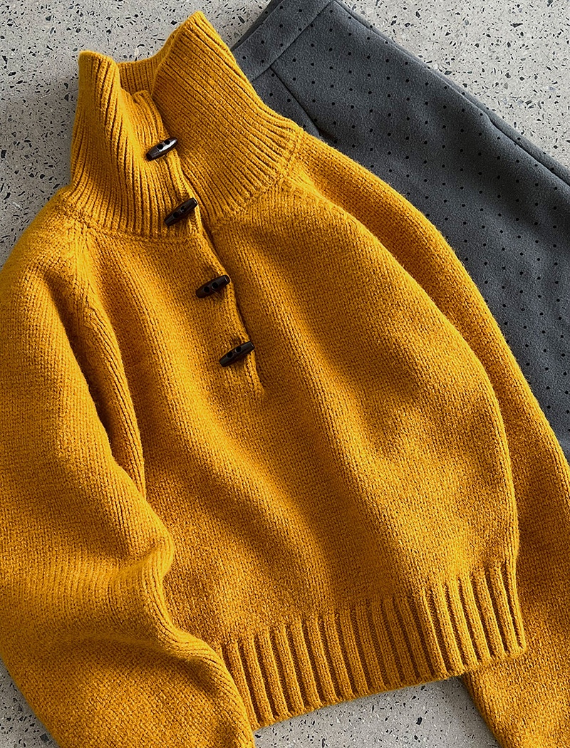 Horn buckle thick coat Korean style sweater for women