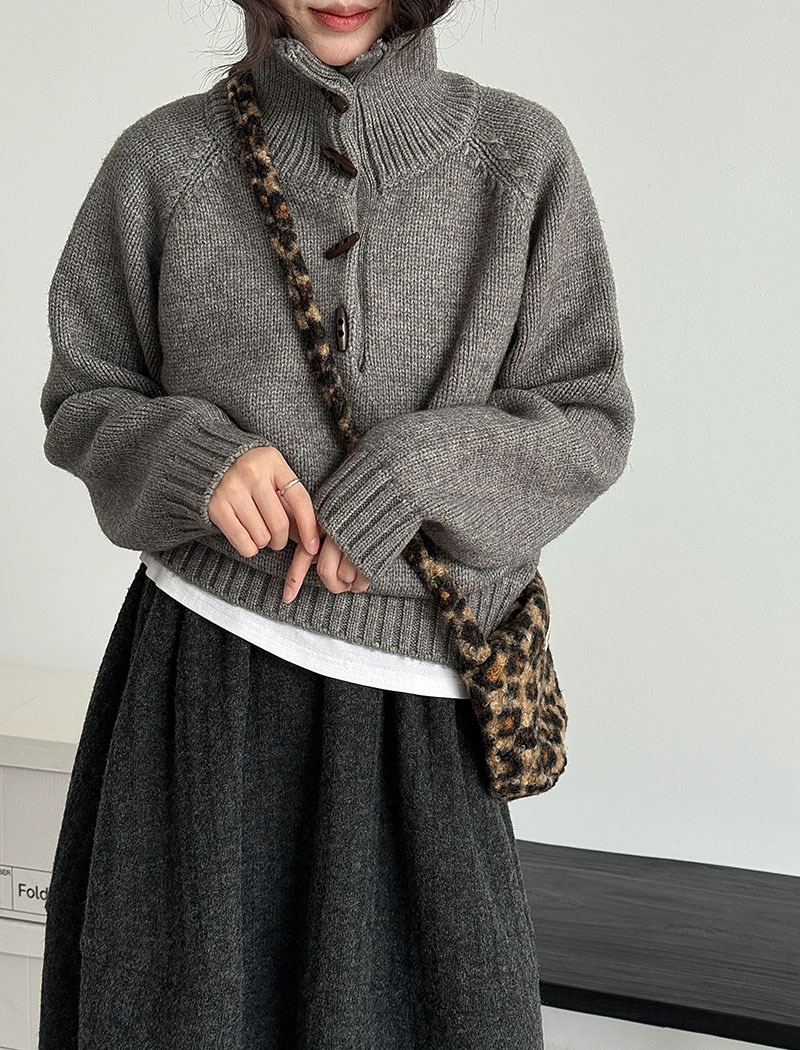 Horn buckle thick coat Korean style sweater for women