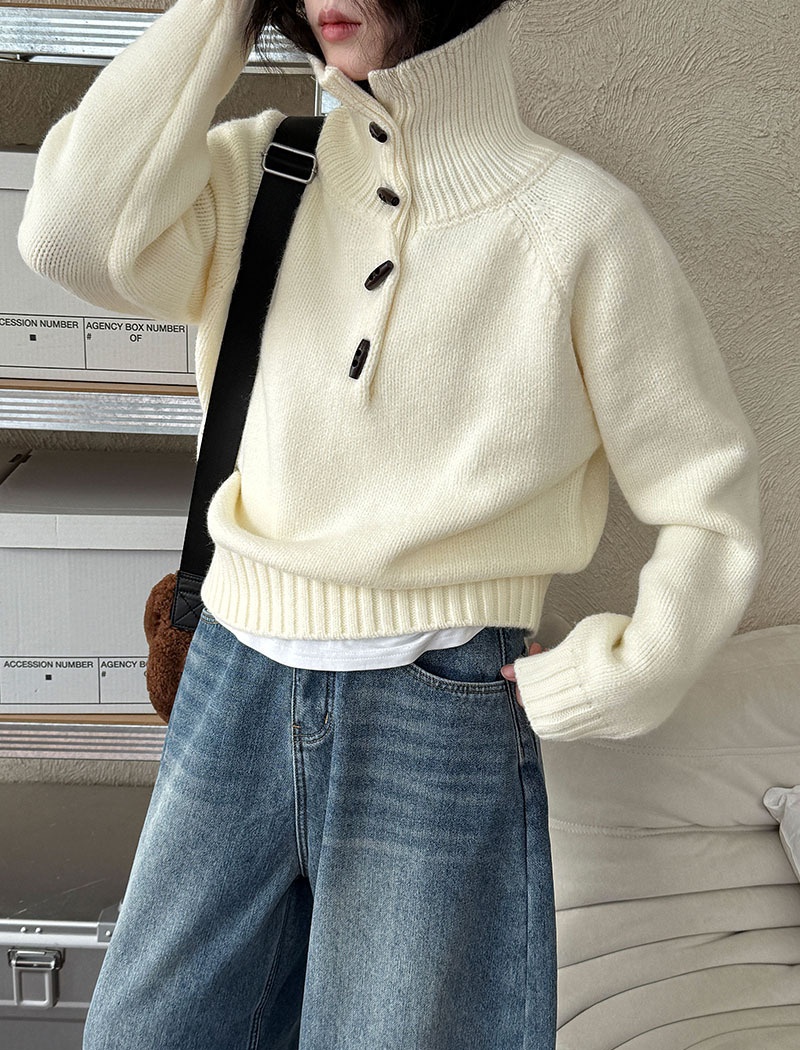 Horn buckle thick coat Korean style sweater for women