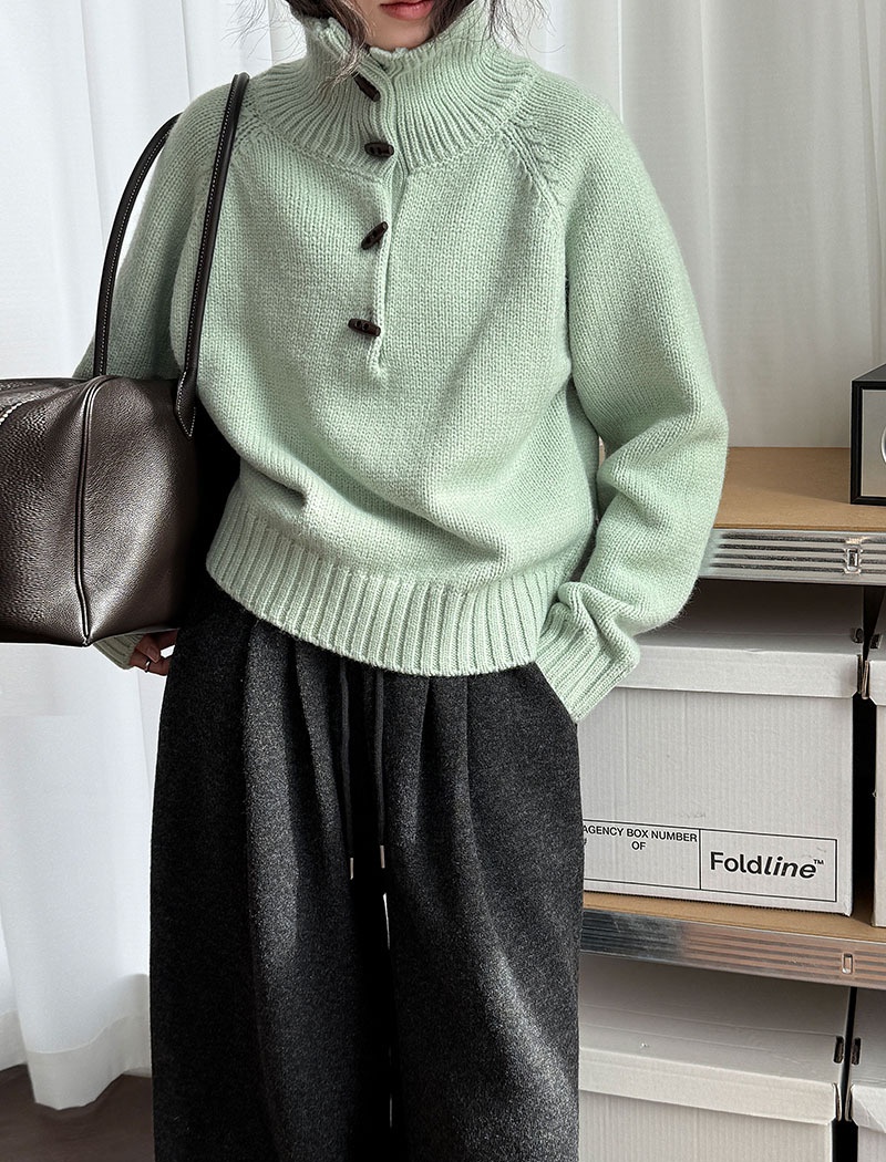 Horn buckle thick coat Korean style sweater for women