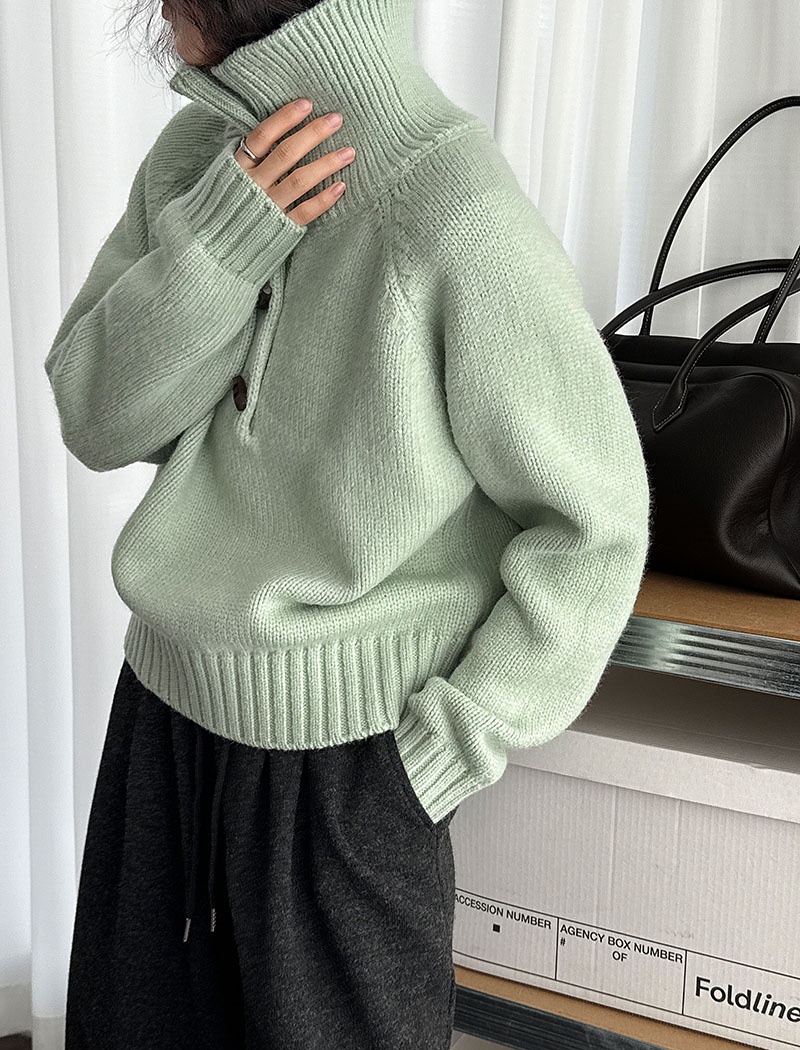 Horn buckle thick coat Korean style sweater for women