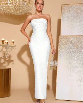 Apricot sexy tight formal dress fashion pearl dress for women