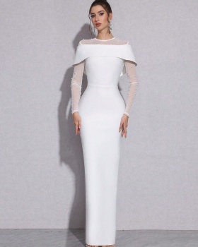 Knitted gauze dress splice banquet long dress for women