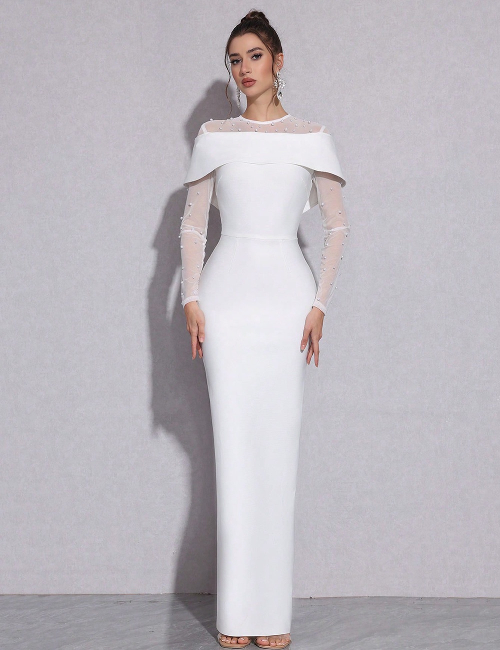 Knitted gauze dress splice banquet long dress for women