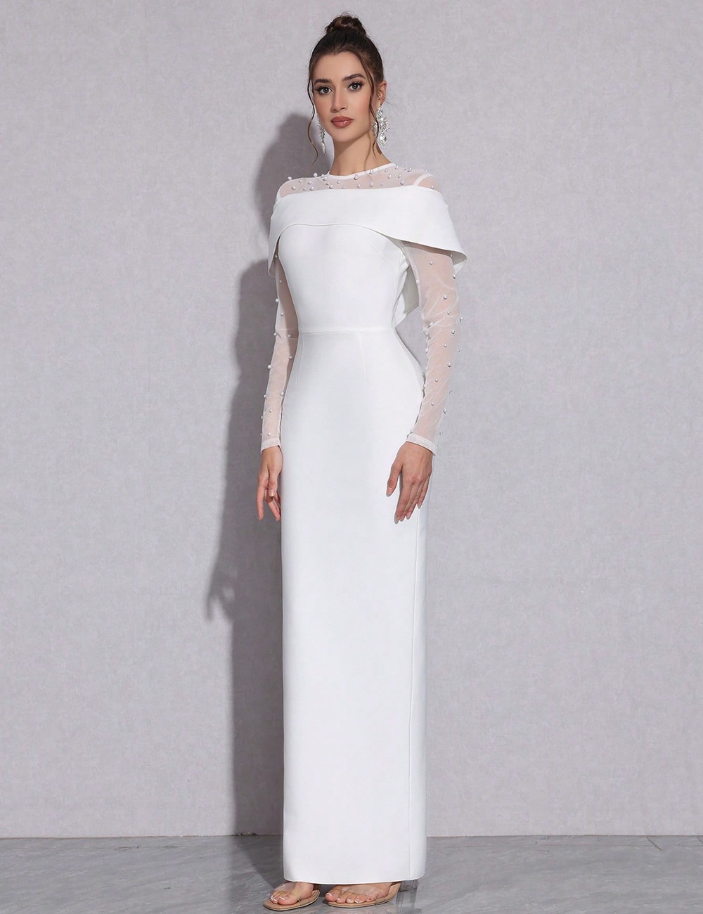 Knitted gauze dress splice banquet long dress for women