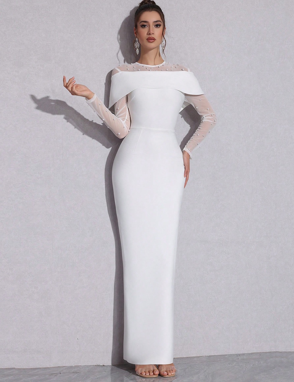 Knitted gauze dress splice banquet long dress for women